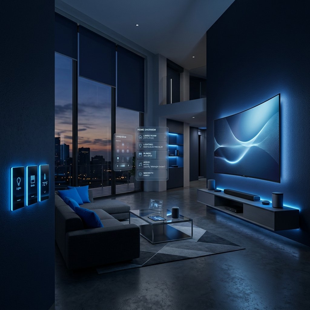 Modern smart home with automated lighting and controls